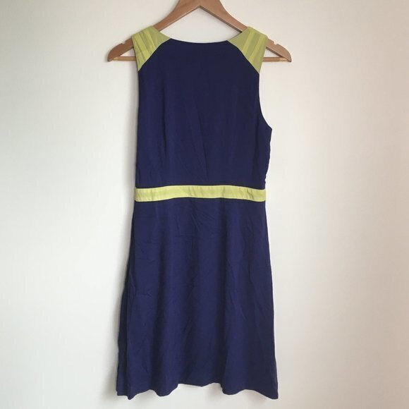 LOFT ANN TAYLOR COLOR BLOCK SLEEVELESS DRESS BLUE WOMENS SIZE 2 PLEATED … - Picture 2 of 7